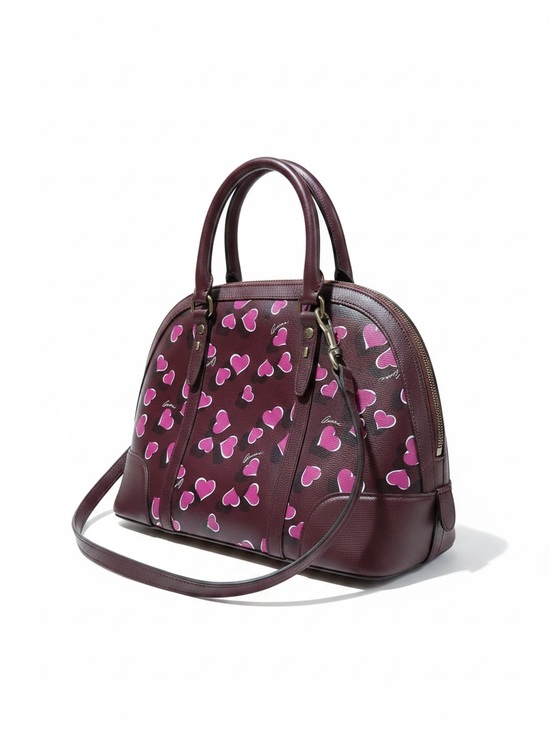 Gucci Handbags - Gucci Vintage Y2K Burgundy Pink Heart Print Dome Satchel Shoulder Bag